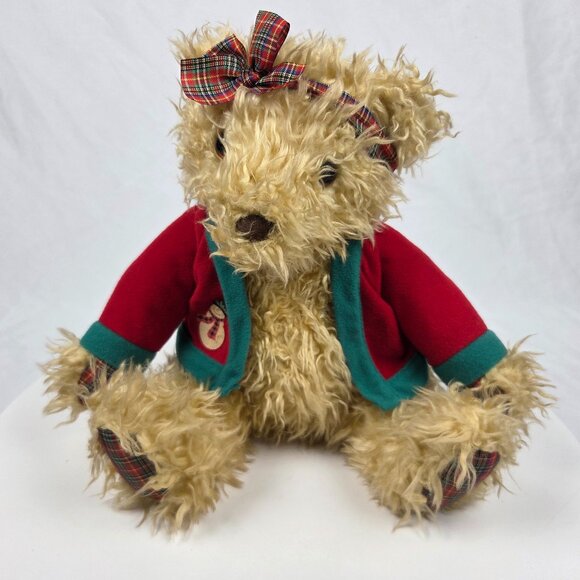 Hallmark Christmas Stuffed Merrily Bear w/ Snowman Coat + Bow Headband 10" - Picture 1 of 5